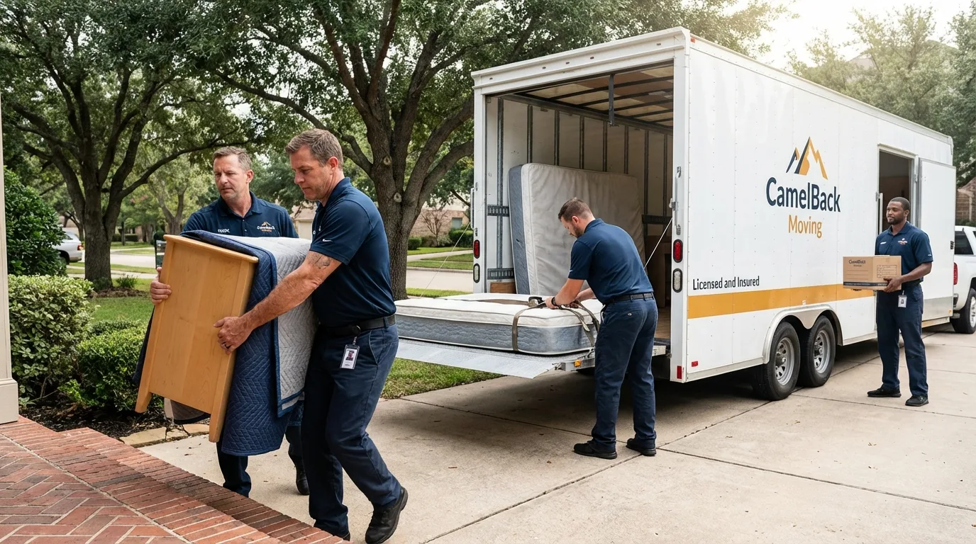 Crew loading residential truck for cross-state move from Smithville, MO